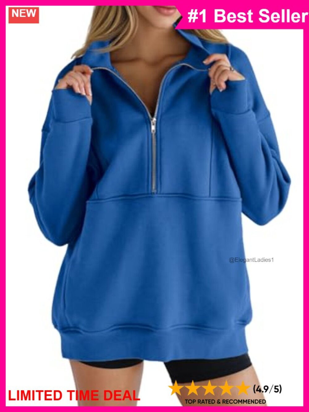Fleece Half Zip Sweatshirt Stand Collar Thumb Hole Oversized Pullover with